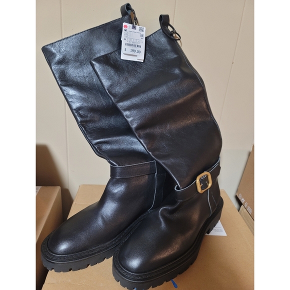 ZARA FLAT LEATHER BOOTS WITH BUCKLE - Picture 9 of 9